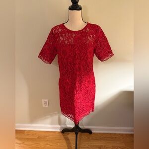 Red Lace Short Sleeve Dress
